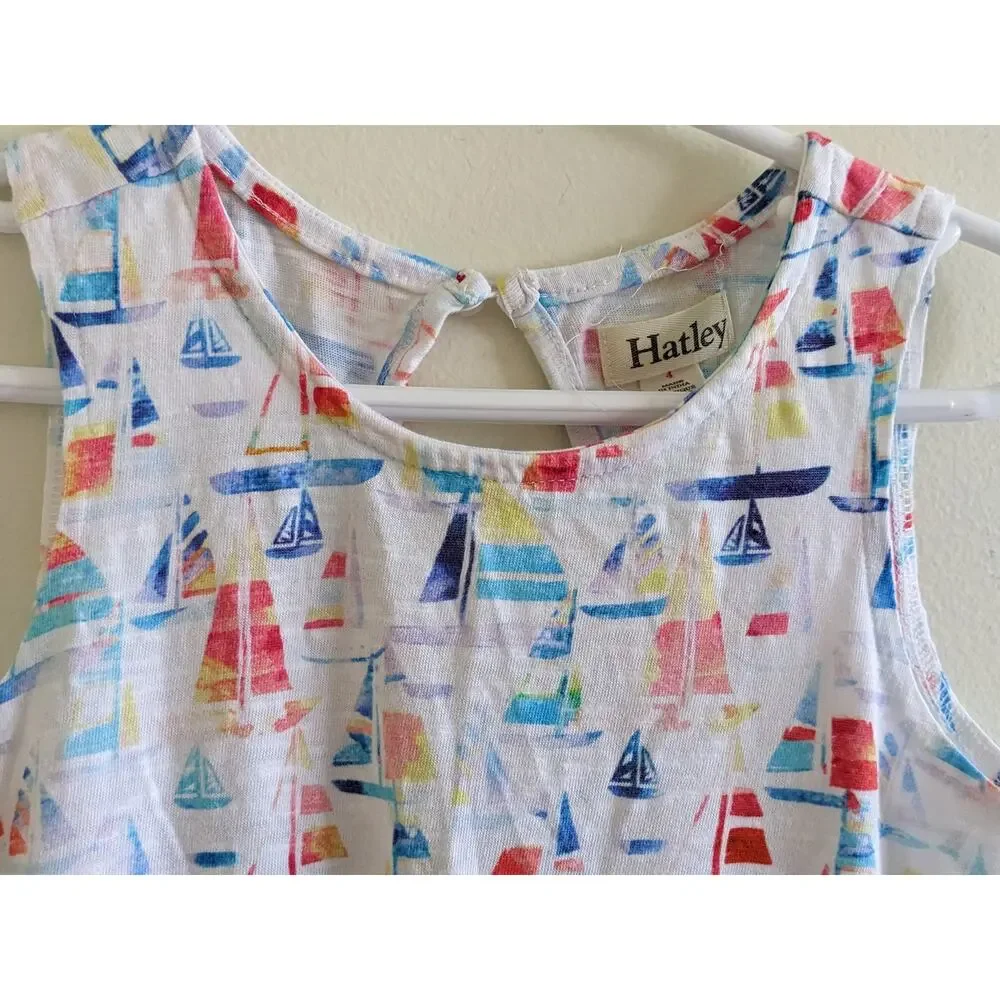 Hatley Sailboat Dress Size 4 Tank Keyhole Back Nautical Boats Multicolor